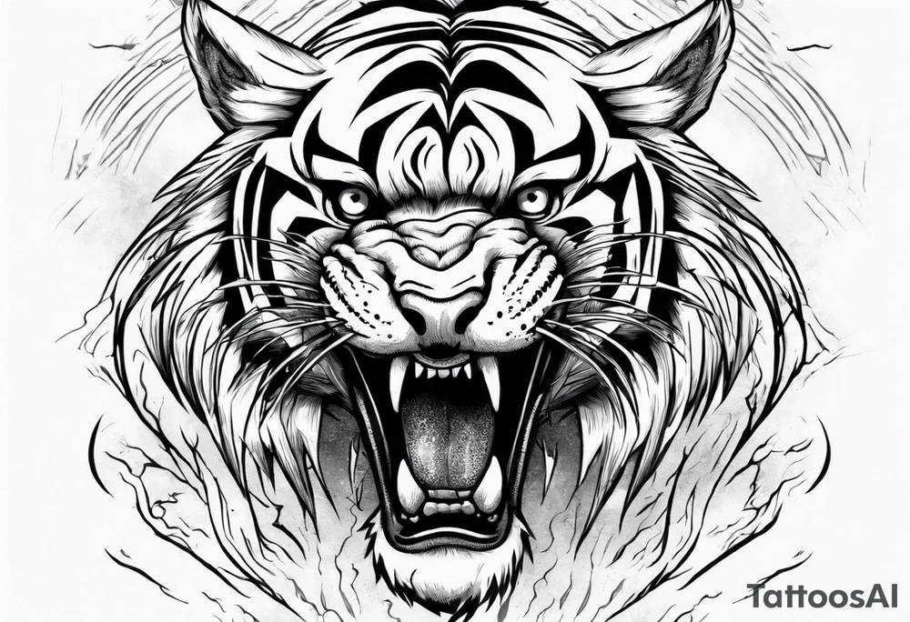 mythical ferocious tiger with lightning around it. The tattoo is for a forearm sleeve tattoo idea