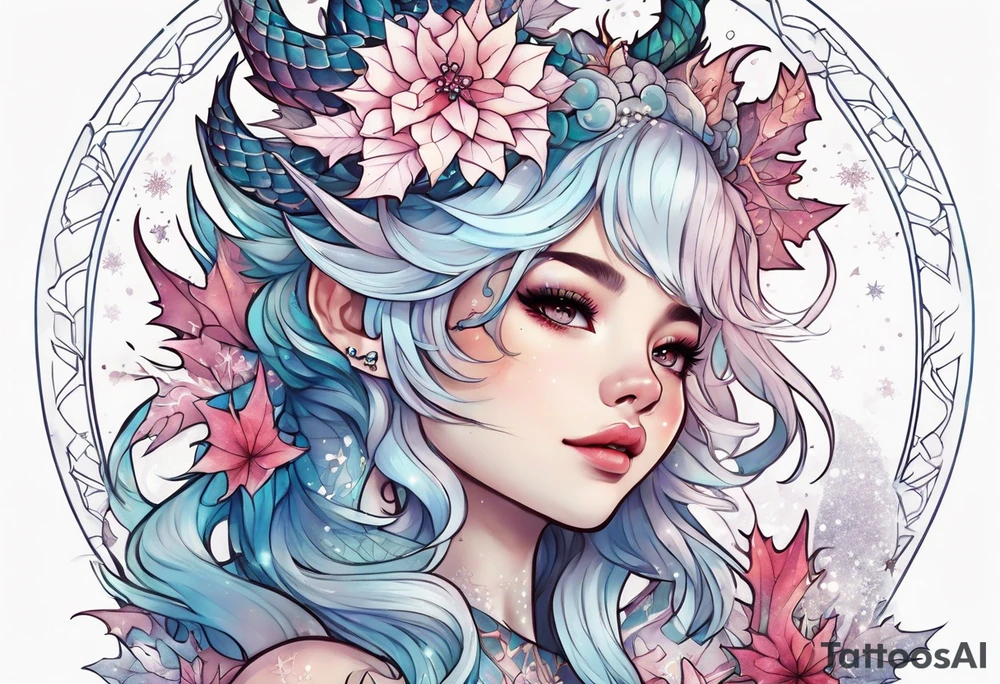 Constellation, kawaii dragon girl , snowflake tattoo idea