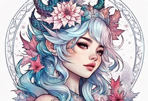 Constellation, kawaii dragon girl , snowflake tattoo idea