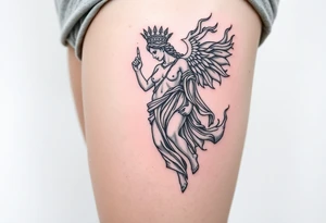 outer thigh tattoo greek sculpture athena and fire
, fine line tattoo idea