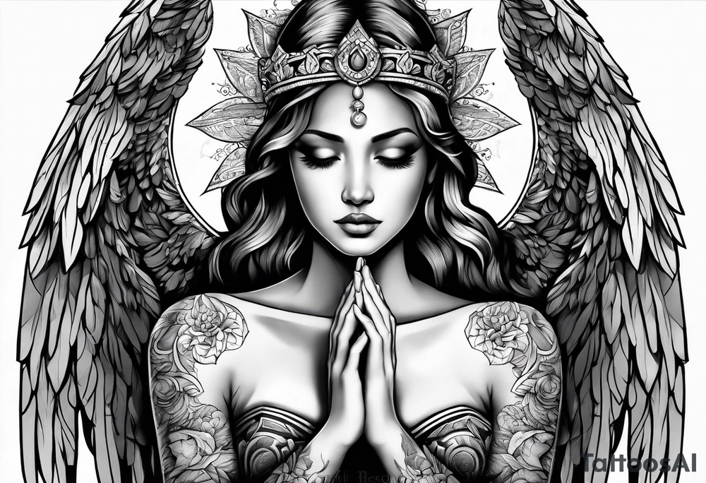 Angel with prayer hands tattoo idea