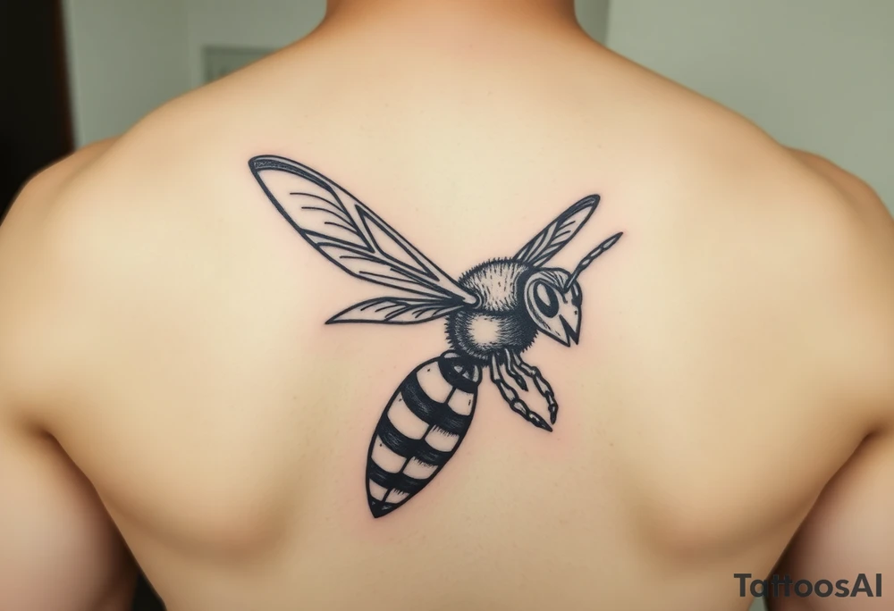 Angry hornet flying with arched body tattoo idea