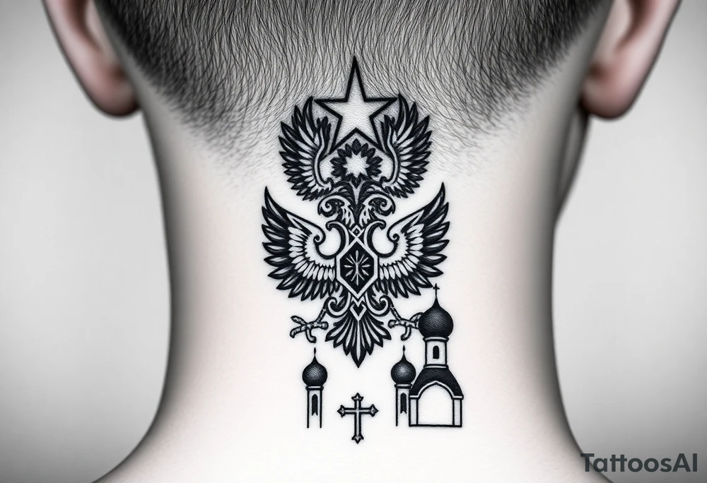 Top: Russian star 
Middle: russian double-headed eagle coat of arms
Bottom: Orthodox church dome with a cross tattoo idea