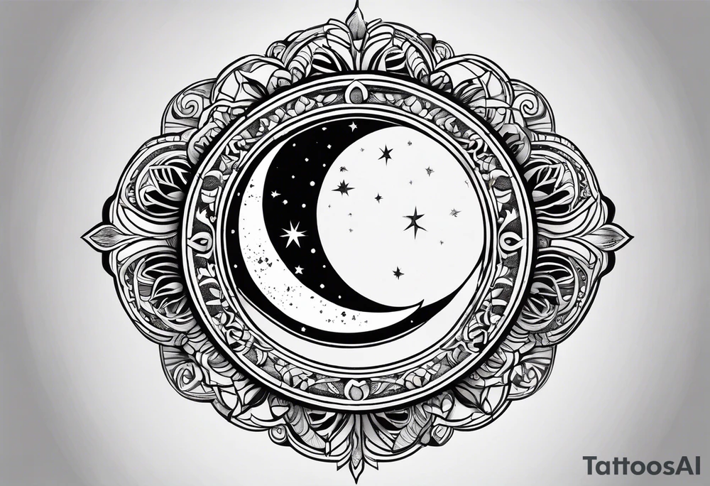 Ornemental moon tattoo idea