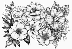 December october and march birth flower sleeve tattoo idea