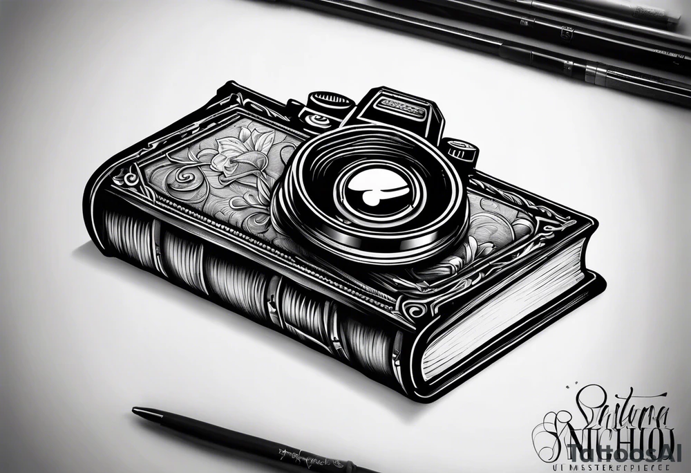 Camera on a stack of books tattoo idea