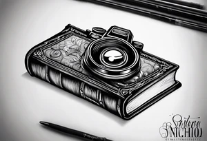 Camera on a stack of books tattoo idea