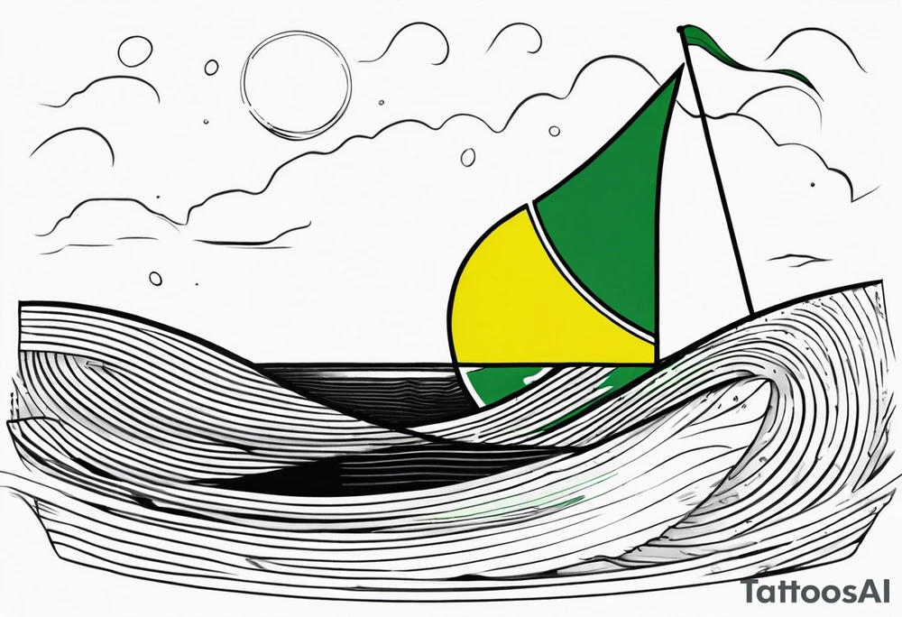 A lemon-Buoy with a green leaf-flag on waves tattoo idea
