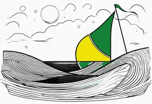 A lemon-Buoy with a green leaf-flag on waves tattoo idea