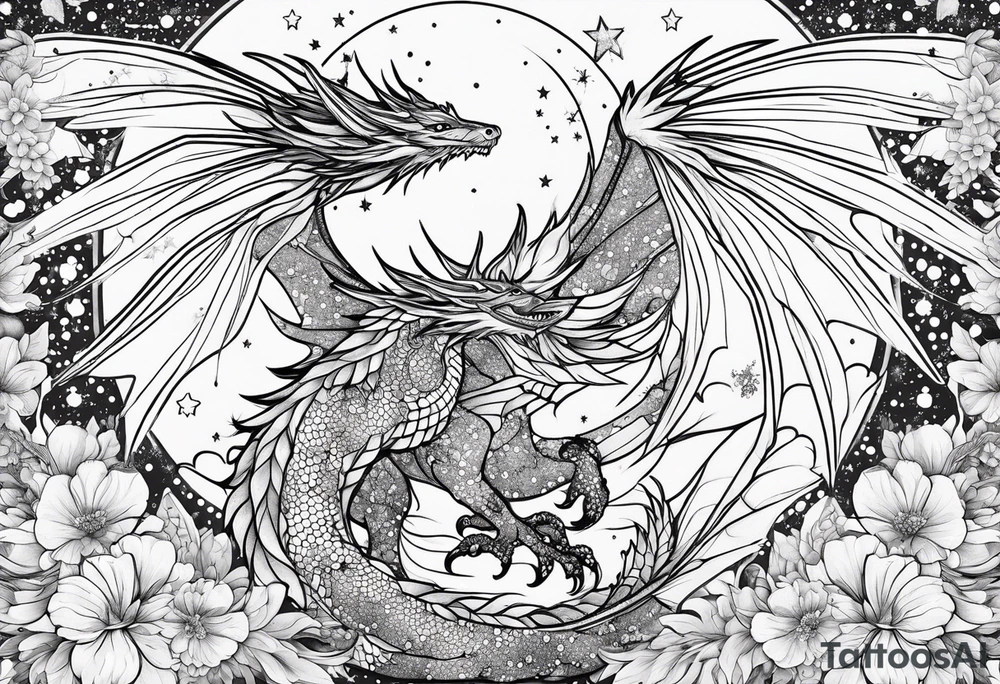 Constellation, wing , snow , cross , dragon female japan kawaii , flower tattoo idea