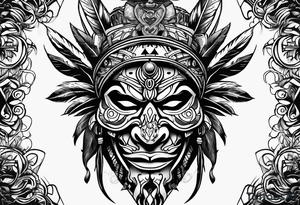 Witch doctor mask flip face tattoo idea