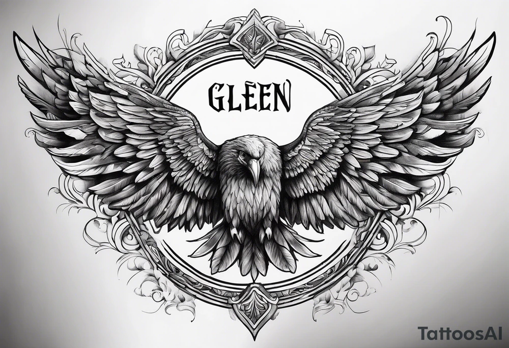 Wings with the word Glenn in the middle tattoo idea