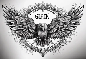 Wings with the word Glenn in the middle tattoo idea