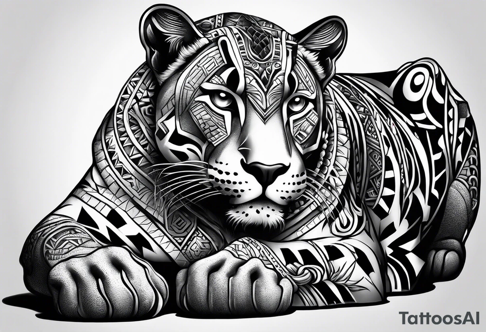 aztec black jaguar sitting tattoo idea
