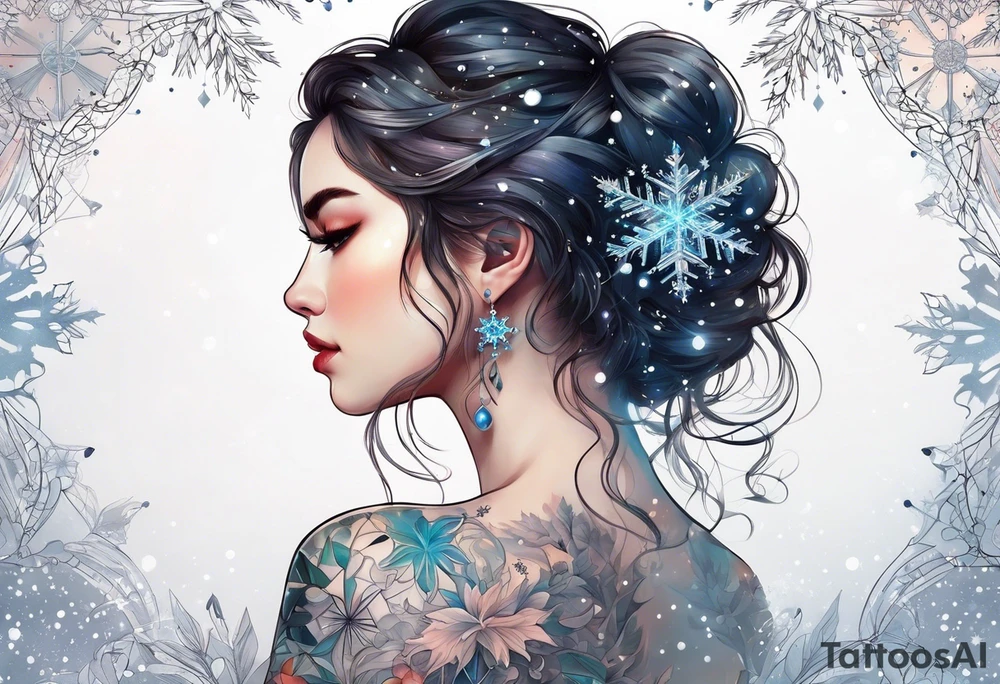 Constellation, girl, snowflake tattoo idea