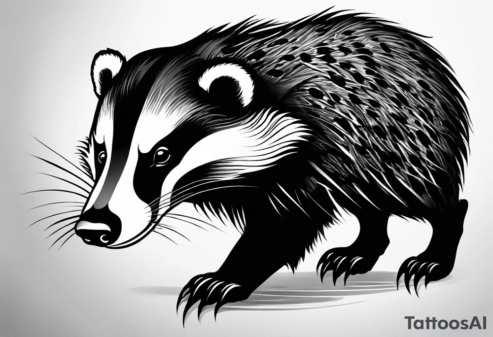 Draw me badger with aggressive full body show, killer face with cute smile, very long nails and he attacks like a Turkish Soldier to enemy and also he has very deadly looking. The only weapon is his braveness he fights with his nails. tattoo idea