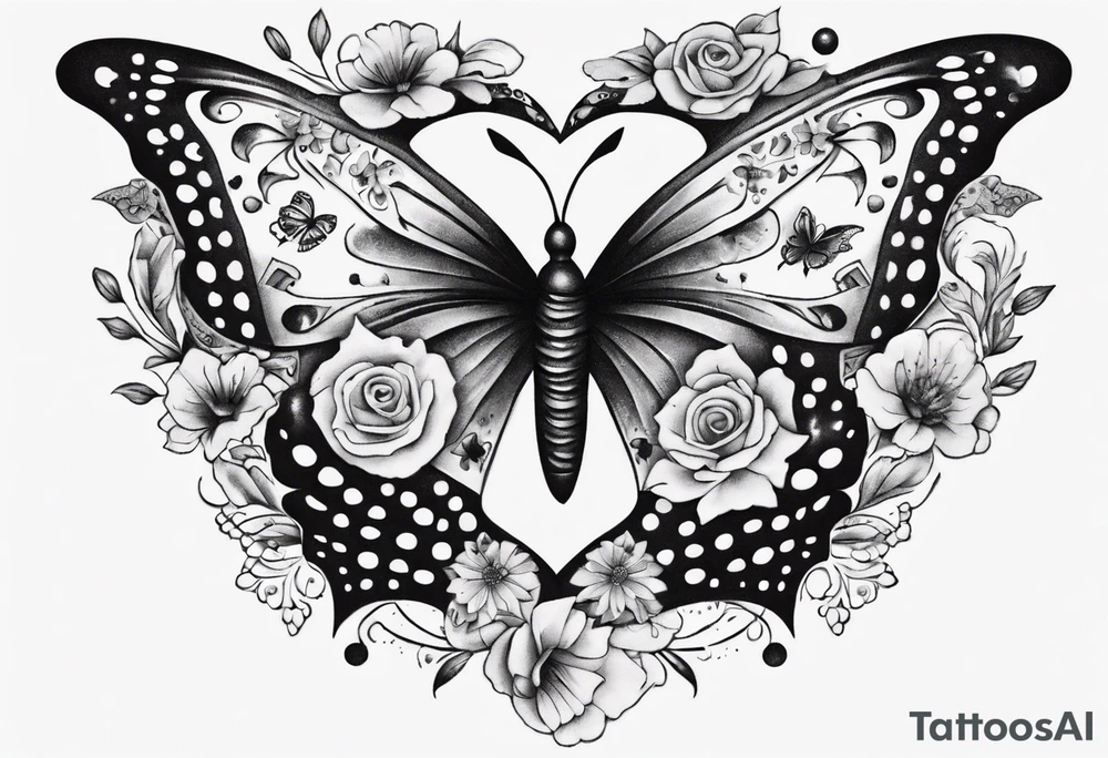 Butterfly wrap tattoos in heart with large centre piece with moon and floral theme. Bracelet around ankle show on higher ankle tattoo idea