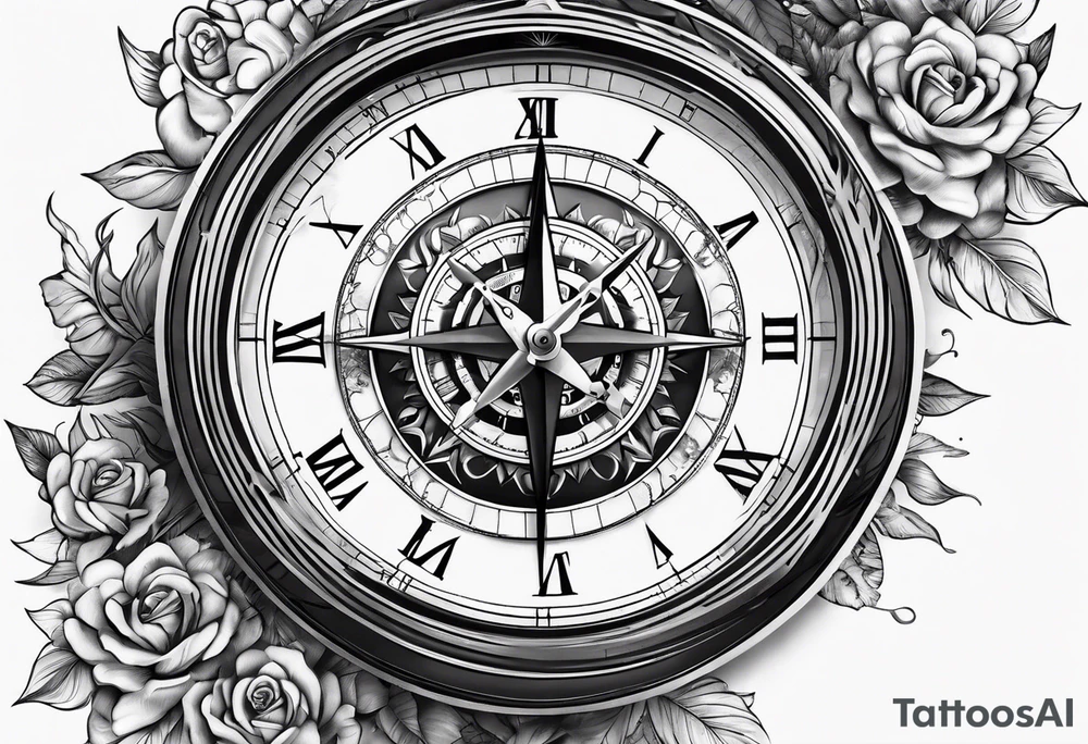 compass and clock tattoo idea