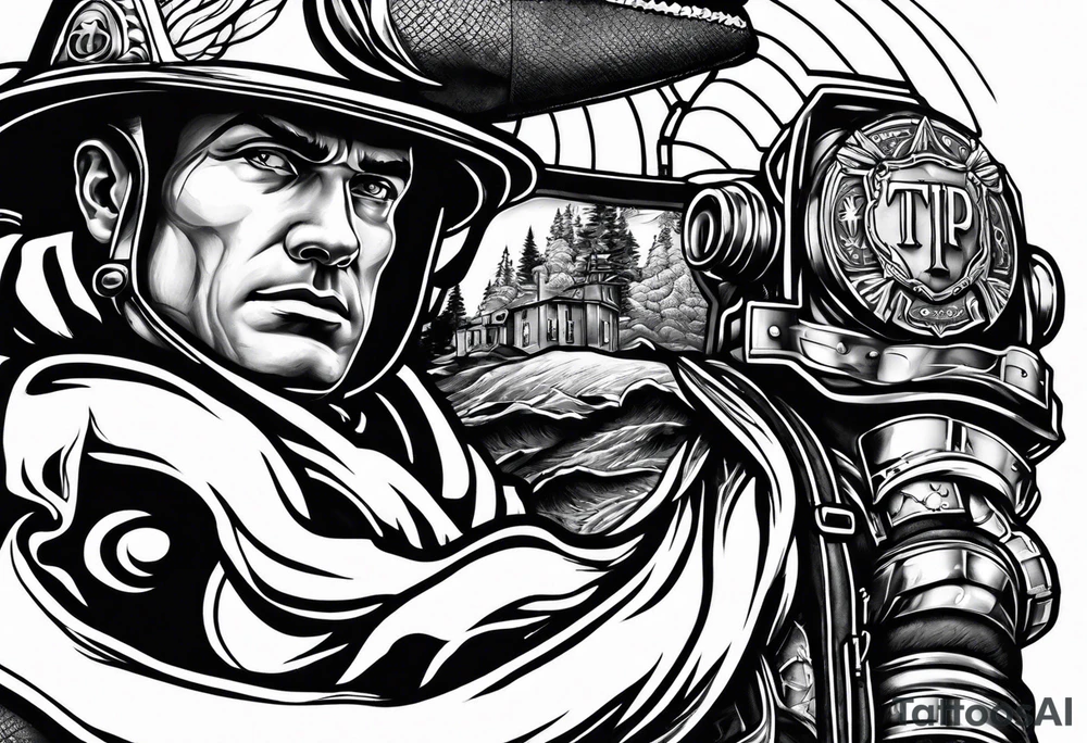 Firefighter in the famous atlas titan pose tattoo idea