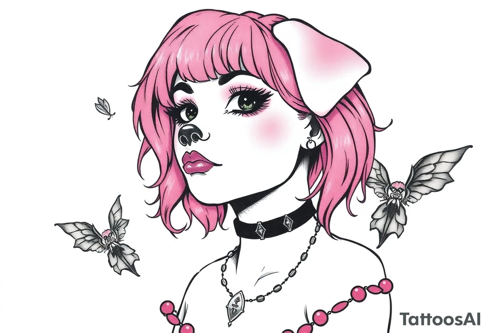 hot puppy goth girl with big boobs and pink hair tattoo idea