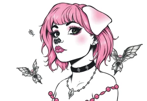 hot puppy goth girl with big boobs and pink hair tattoo idea