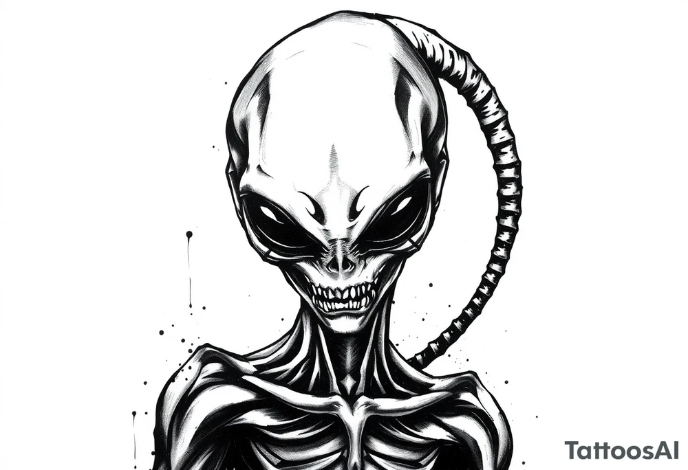 A street stencil style drawing of an alien tattoo idea