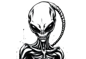 A street stencil style drawing of an alien tattoo idea