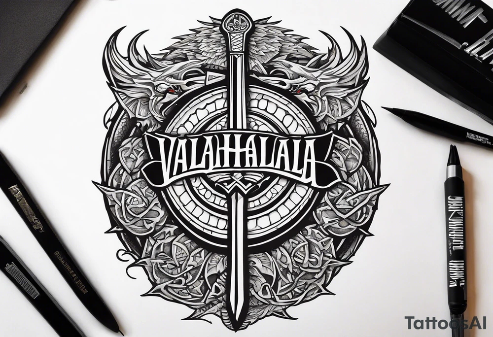 Valhalla sword ship dragon shield tattoo idea