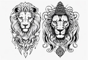 lion holding a khamssa hand with paw tattoo idea