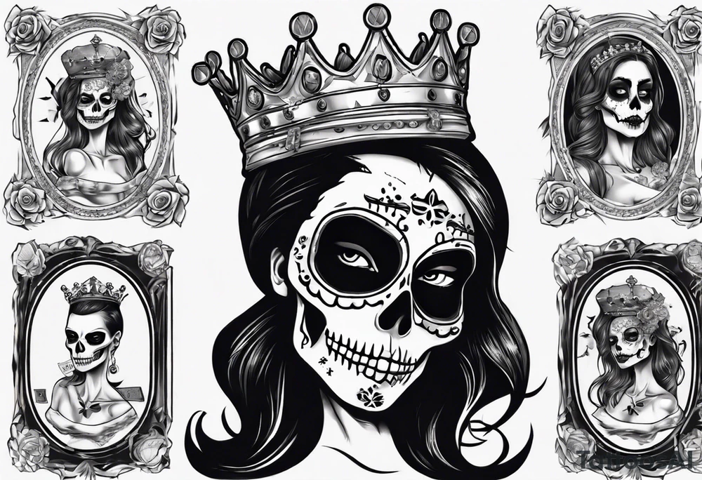 santa la muerta with money and crown
on the card tattoo idea