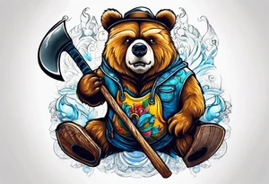 anthropomorphic bear with a two-handed ax tattoo idea