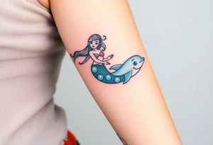 A mermaid swimming along with a dolphin tattoo idea