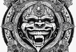 A tarot card with teeth biting inside of it tattoo idea