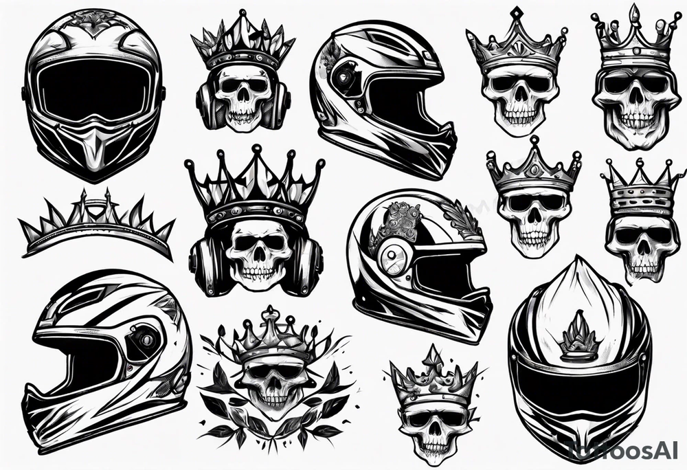 motorbike helmet with a crown on top tattoo idea