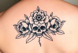 Three Flowers with skulls in the center of the flowers tattoo idea