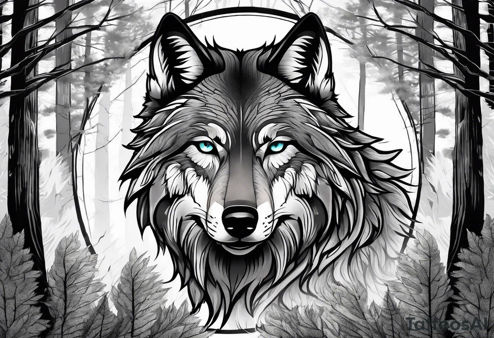 Forest in wolf body tattoo idea