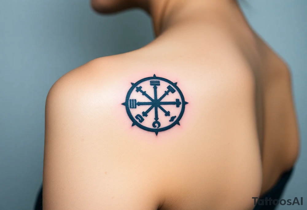 A fusion of all five faction symbols, seamlessly blended into a circular design, representing sci fi movie Divergent tattoo idea