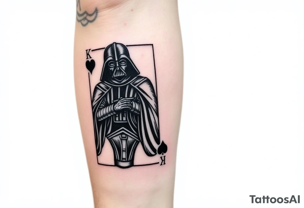 king of hearts card with arm Darth Vader tattoo idea
