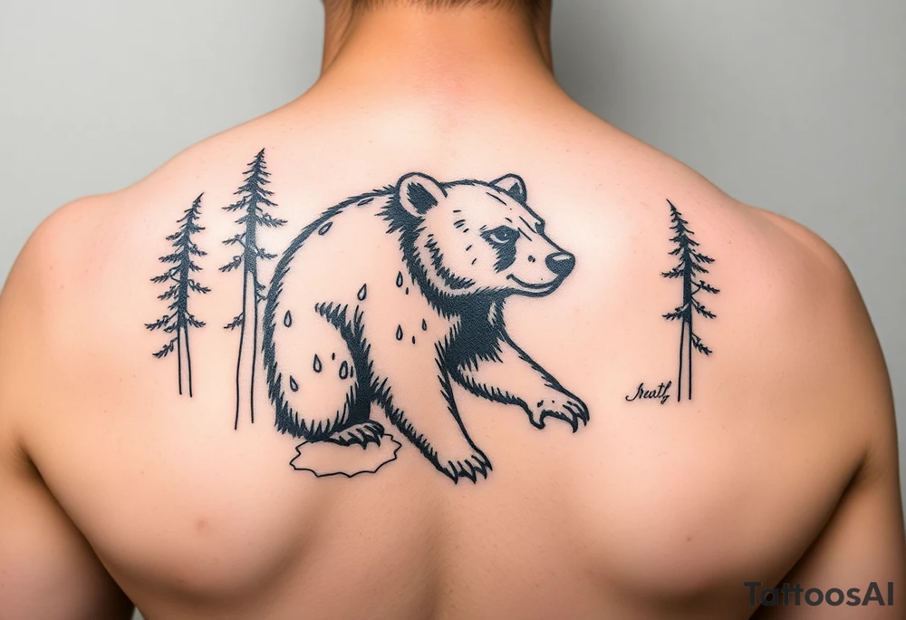 Steampunk style bear in woods tattoo idea