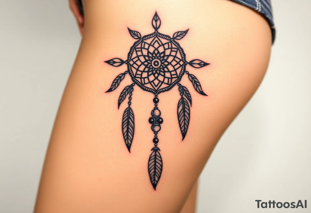native dreamcatcher with flowing feathers and sacred beads tattoo idea