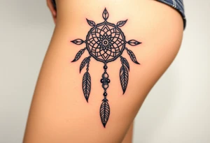 native dreamcatcher with flowing feathers and sacred beads tattoo idea