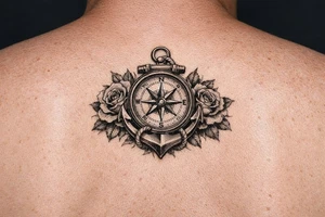 a compass,anchor,roses. tattoo idea