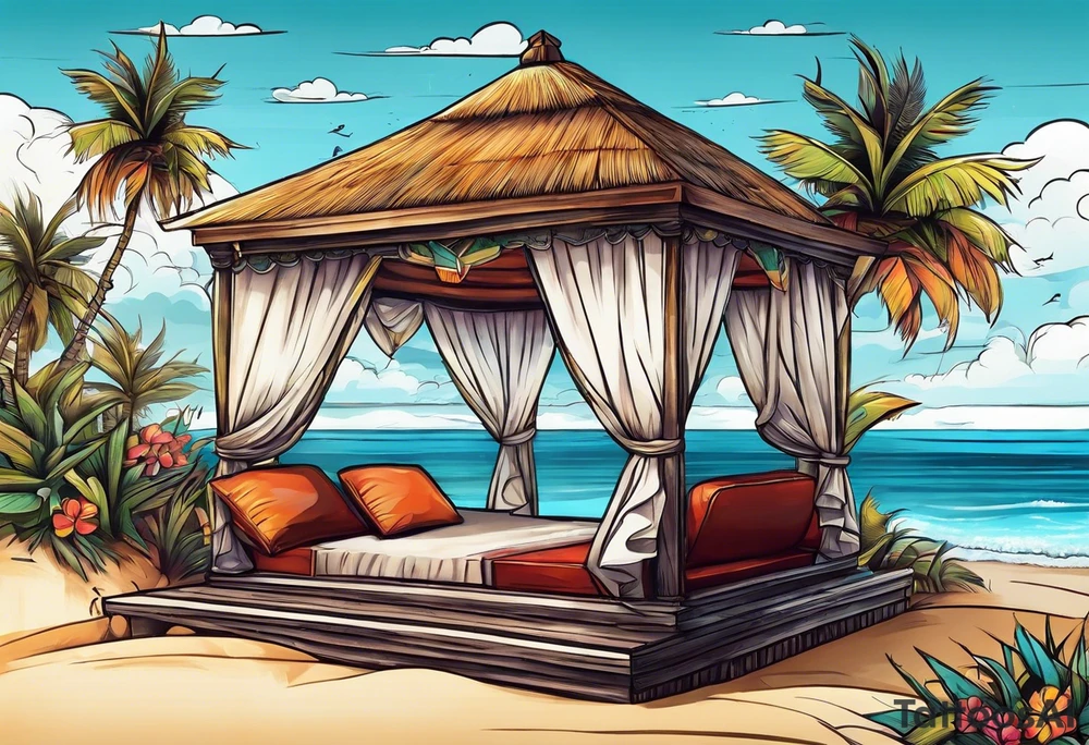 cabana on a beach tattoo idea
