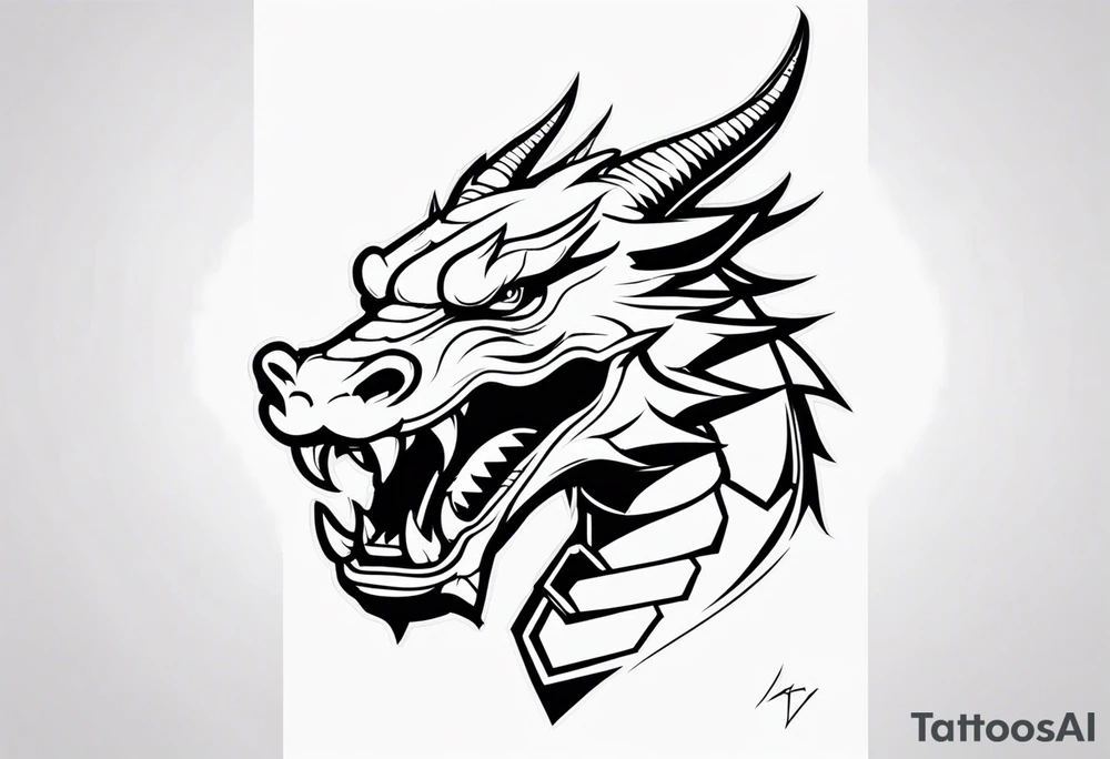 Dragon with a dumbbell in mouth tattoo idea