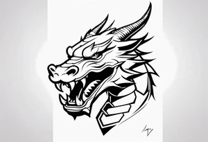Dragon with a dumbbell in mouth tattoo idea