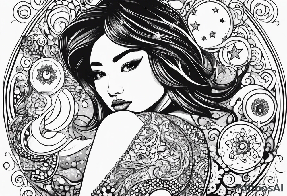 woman in pool reaching to stars tattoo idea