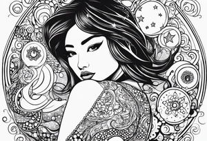 woman in pool reaching to stars tattoo idea