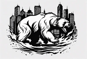 Angry bear coming up behind a city tattoo idea