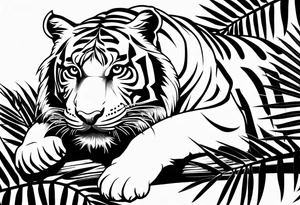 tiger laying on palm tree tattoo idea