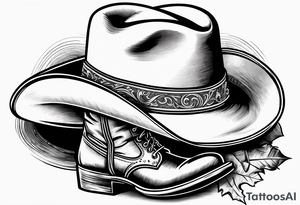 Music notes around Cowboy boots with cowboy hat tattoo idea Music notes around Cowboy boots with cowboy hat tattoo idea